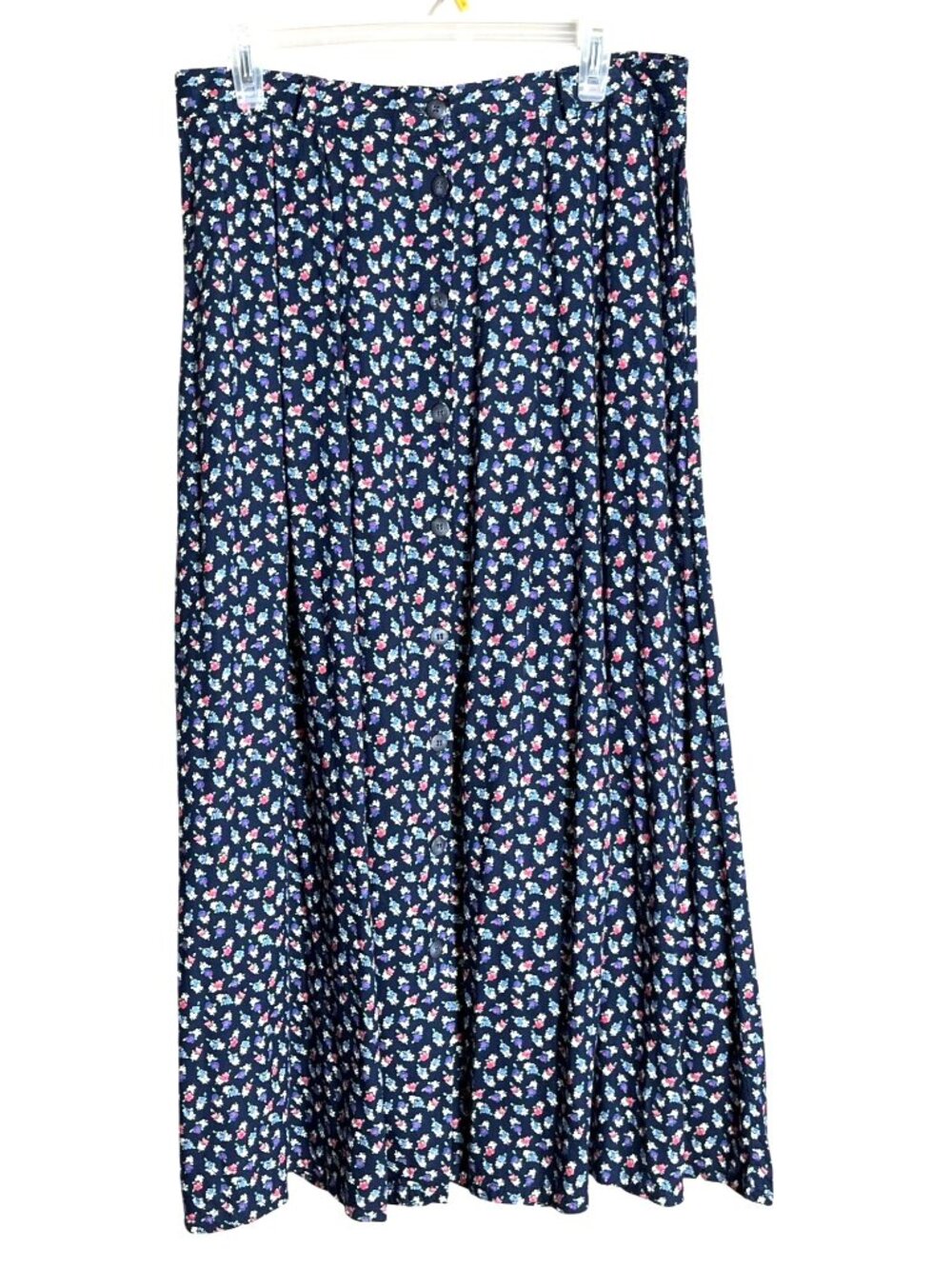 Vtg LL Bean Ditsy Floral Midi Skirt Button Pockets Belt Loop Academia Prep Wom L